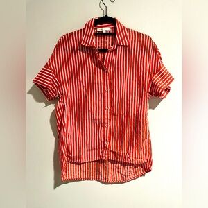 Maje Women's Red Striped Calisia Rayures Textured Button Down Top